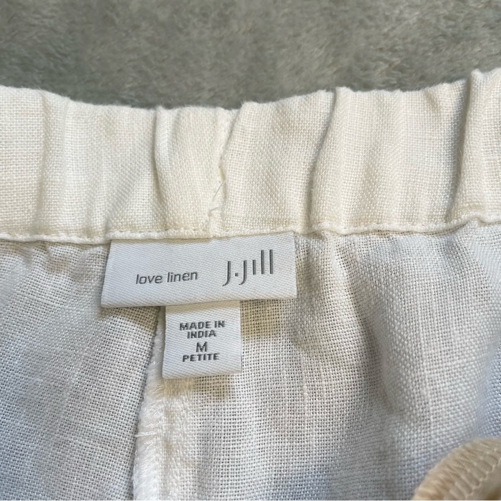 J.Jill Love Linen Pants Medium Petite MP 100% Linen Capri Crop Pull On White - Picture 2 of 8